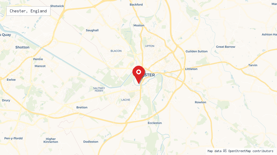 Street map of Chester, England with location pin