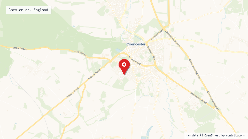Street map of Chesterton, England with location pin