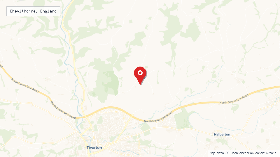 Street map of Chevithorne, England with location pin