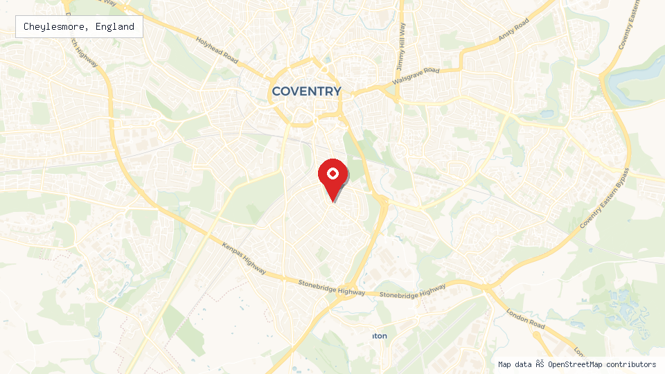 Street map of Cheylesmore, England with location pin
