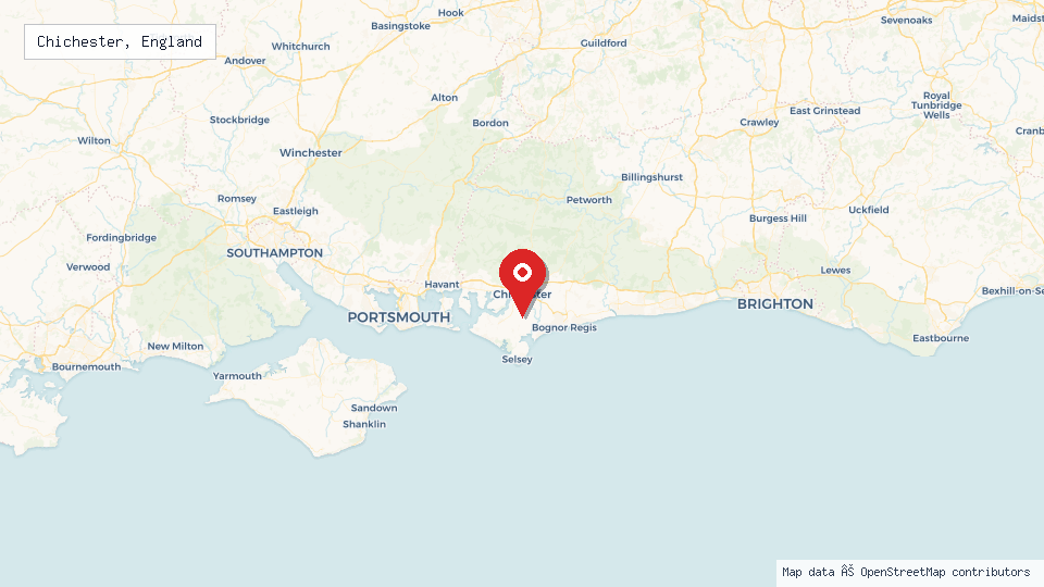 Street map of Chichester, England with location pin