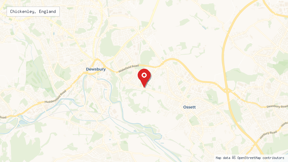 Street map of Chickenley, England with location pin