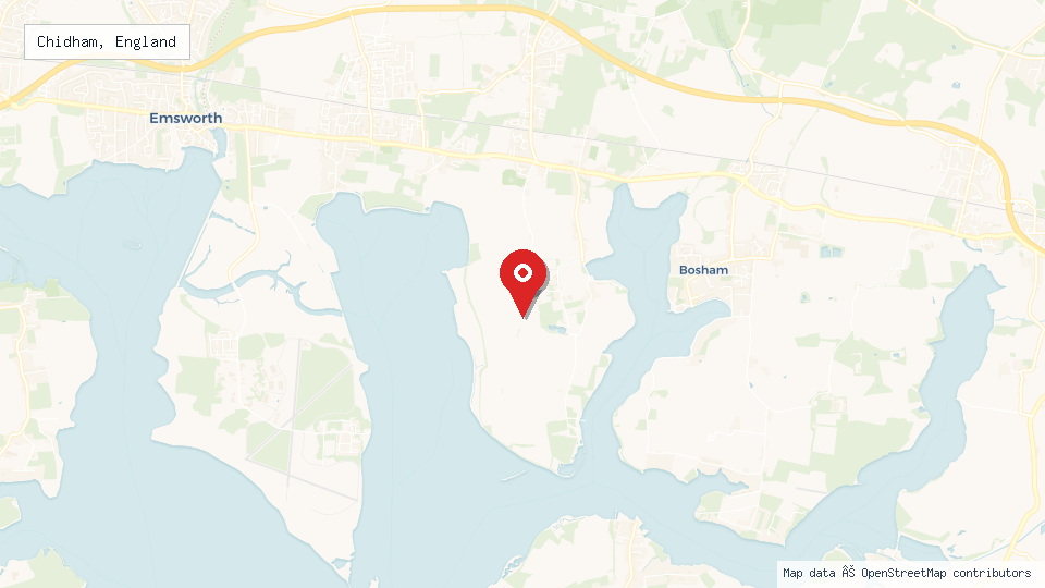 Street map of Chidham, England with location pin