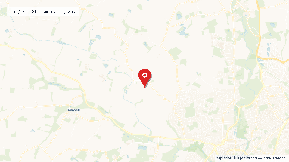 Street map of Chignall St. James, England with location pin