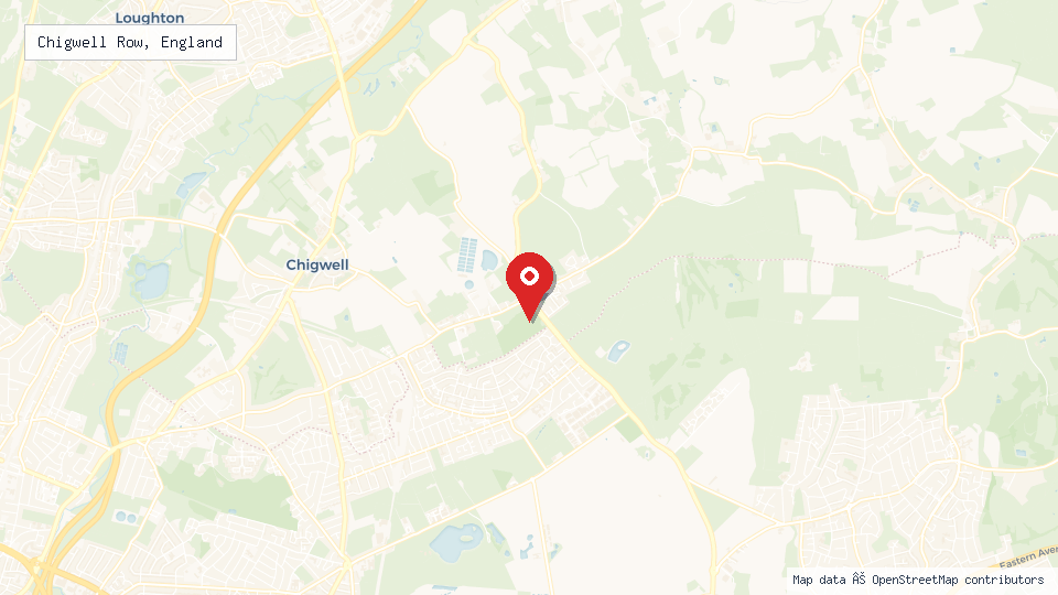 Street map of Chigwell Row, England with location pin