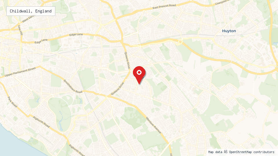 Street map of Childwall, England with location pin