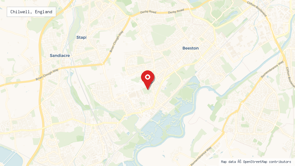 Street map of Chilwell, England with location pin