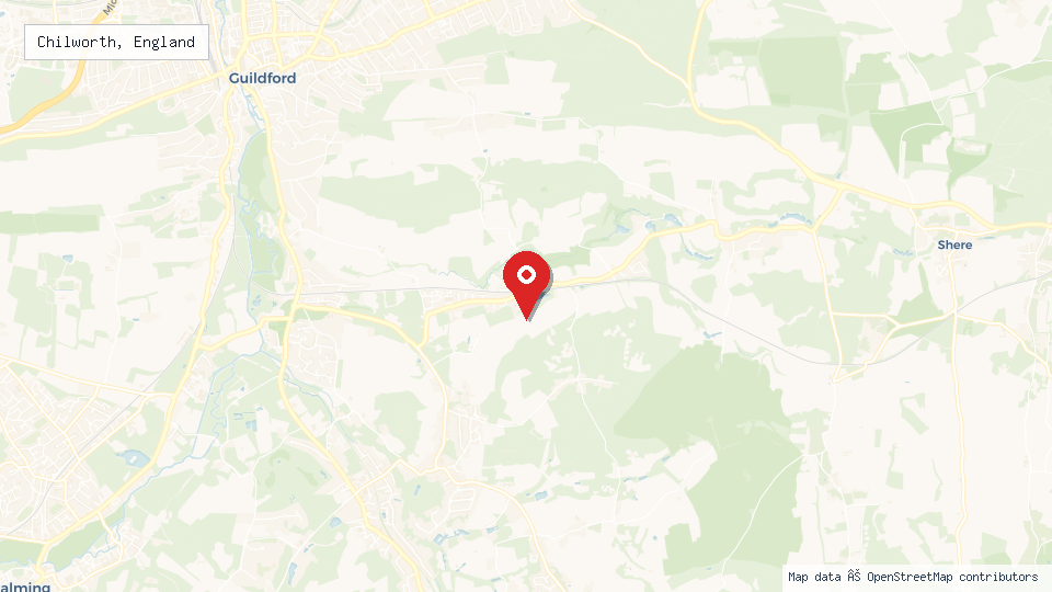 Street map of Chilworth, England with location pin