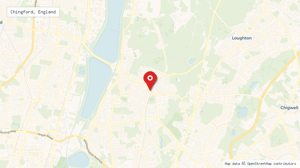 Street map of Chingford, England with location pin