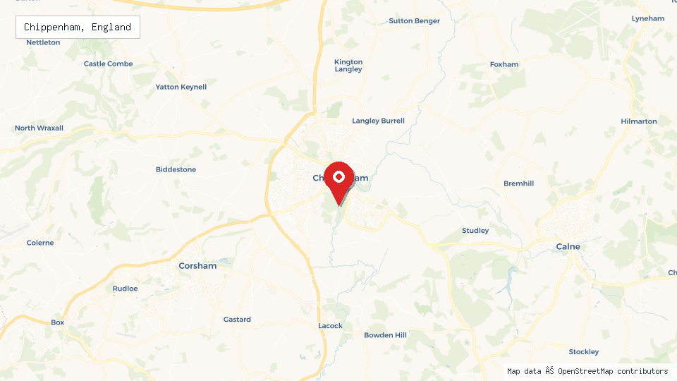 Street map of Chippenham, England with location pin