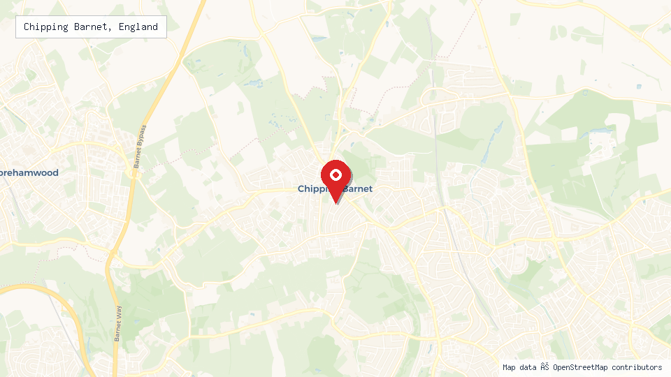 Street map of Chipping Barnet, England with location pin