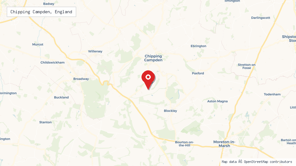 Street map of Chipping Campden, England with location pin