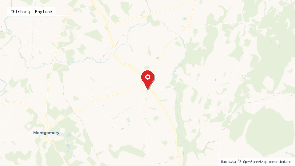 Street map of Chirbury, England with location pin