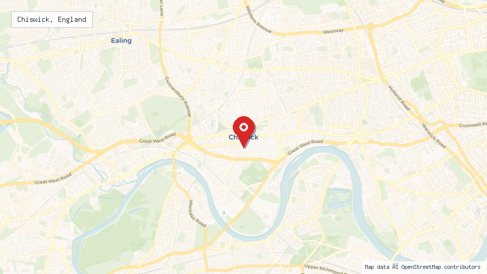Street map of Chiswick, England with location pin