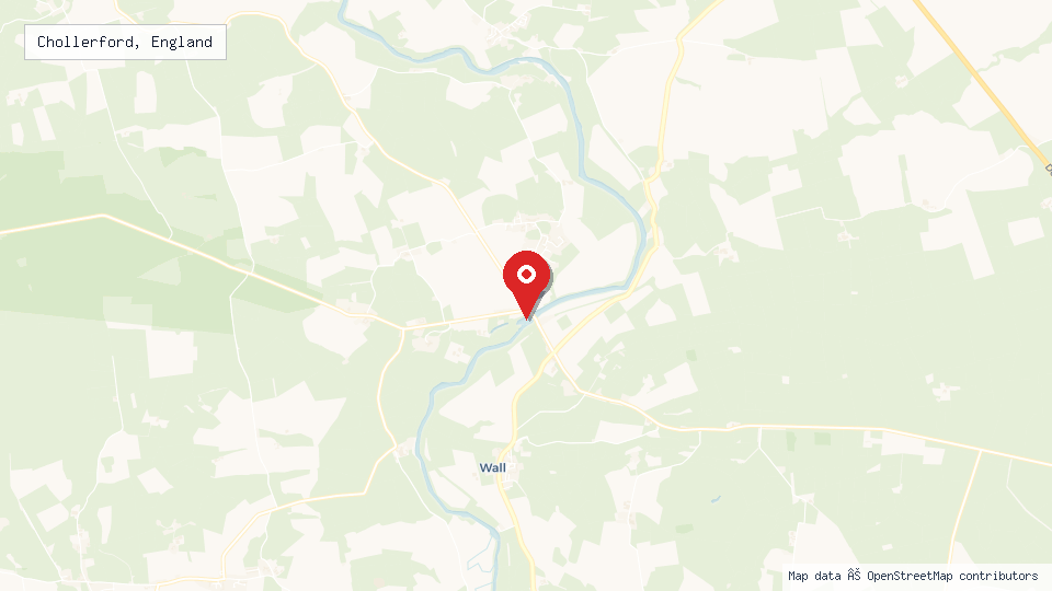 Street map of Chollerford, England with location pin