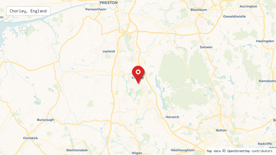 Street map of Chorley, England with location pin