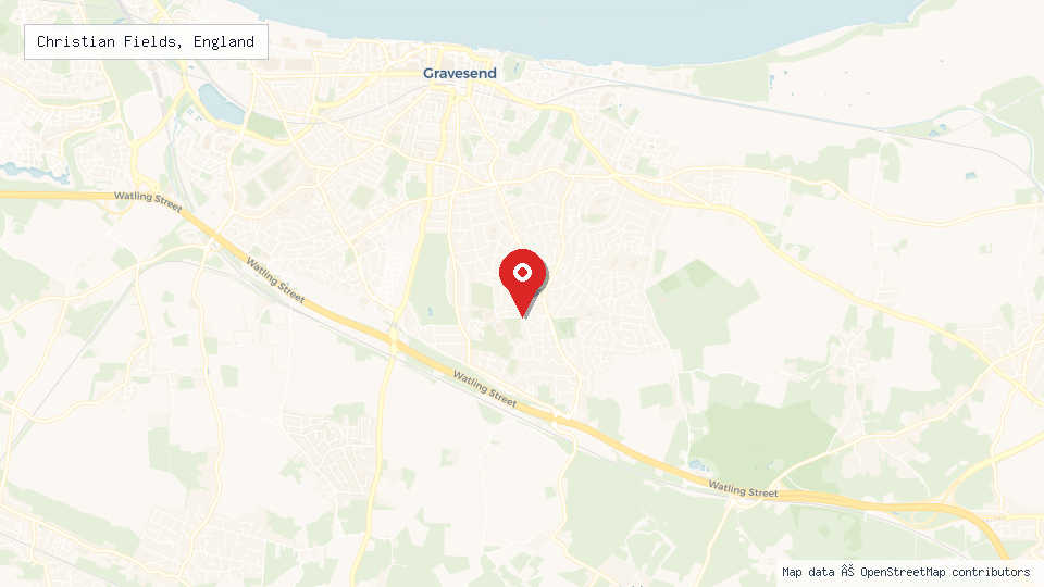 Street map of Christian Fields, England with location pin