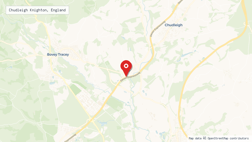 Street map of Chudleigh Knighton, England with location pin