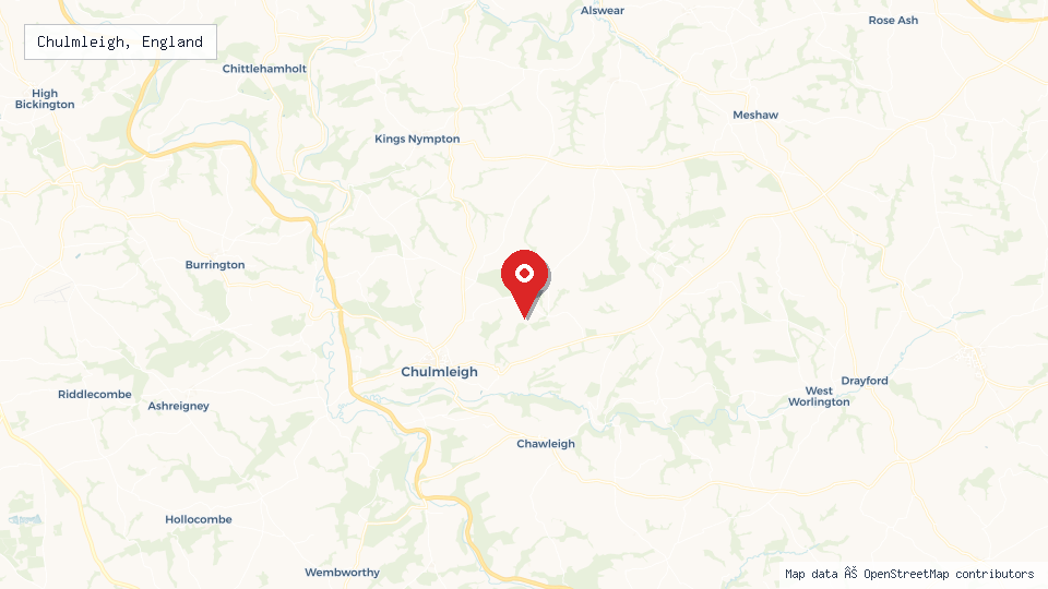 Street map of Chulmleigh, England with location pin