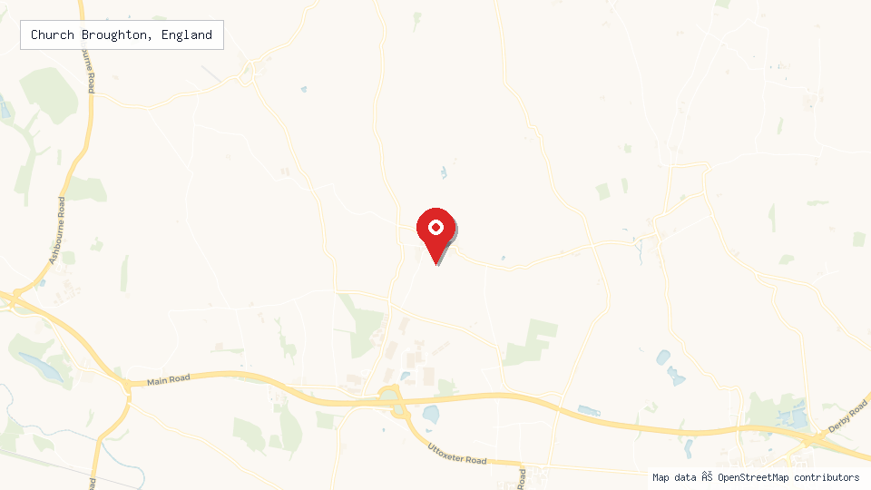 Street map of Church Broughton, England with location pin