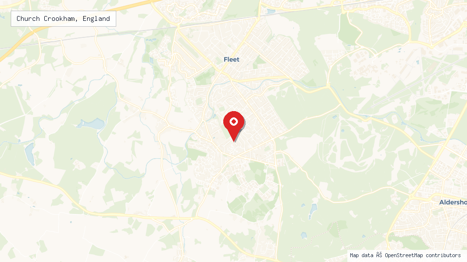 Street map of Church Crookham, England with location pin