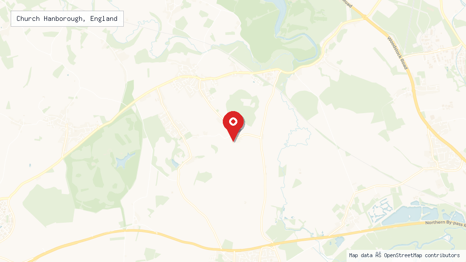 Street map of Church Hanborough, England with location pin