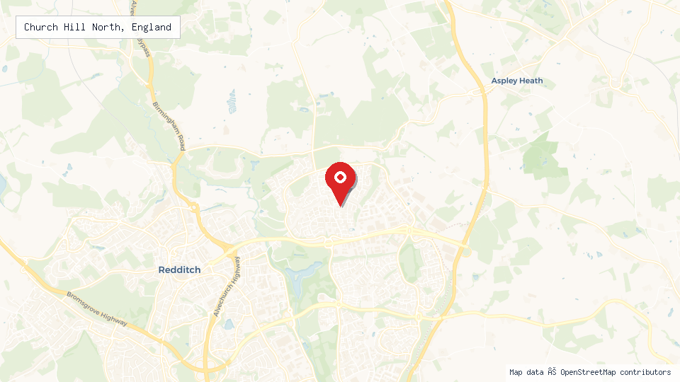 Street map of Church Hill North, England with location pin