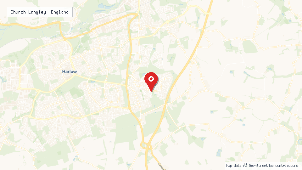 Street map of Church Langley, England with location pin