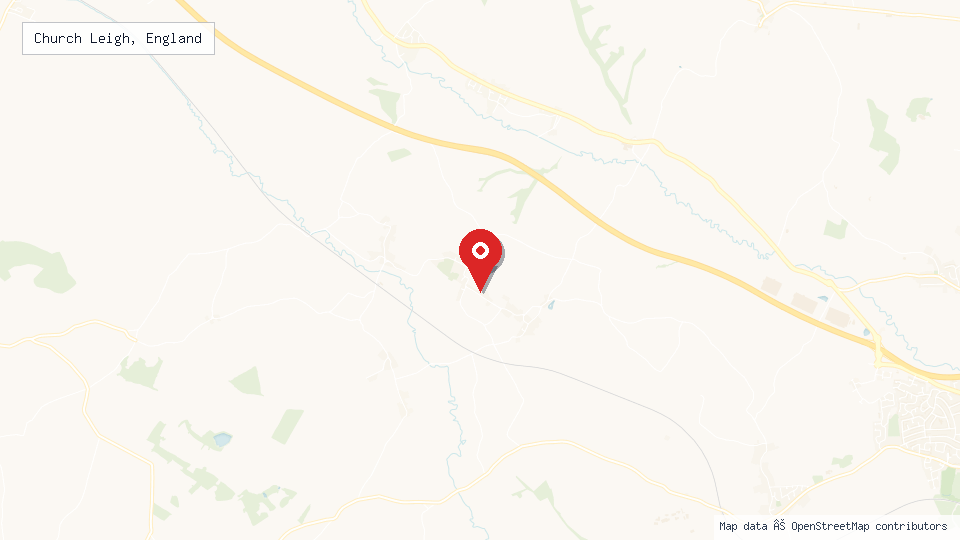 Street map of Church Leigh, England with location pin