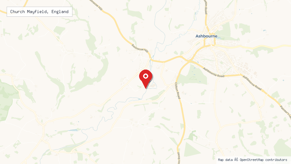 Street map of Church Mayfield, England with location pin