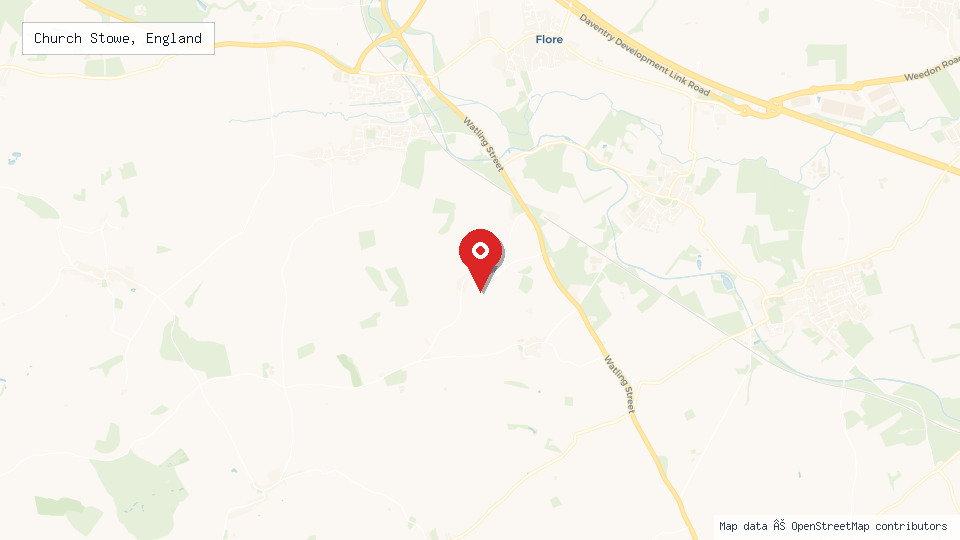 Street map of Church Stowe, England with location pin