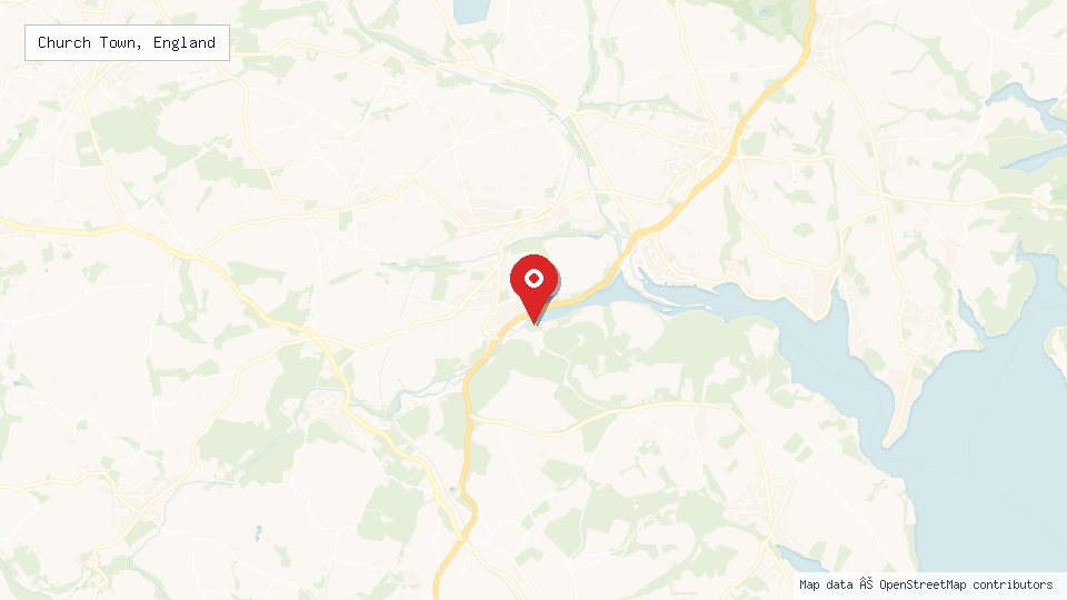 Street map of Church Town, England with location pin