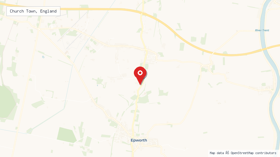 Street map of Church Town, England with location pin