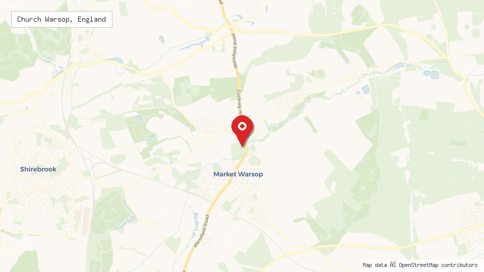 Street map of Church Warsop, England with location pin