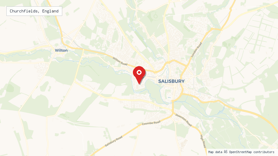 Street map of Churchfields, England with location pin