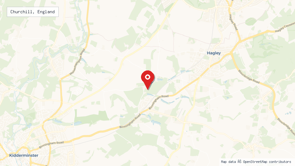 Street map of Churchill, England with location pin