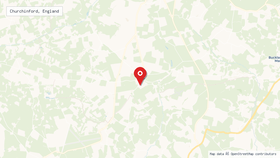Street map of Churchinford, England with location pin