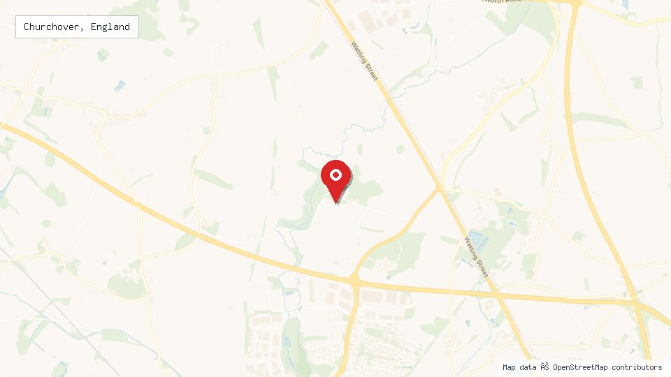 Street map of Churchover, England with location pin