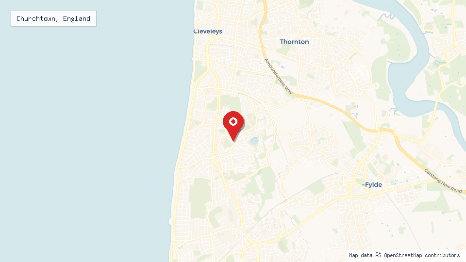 Street map of Churchtown, England with location pin