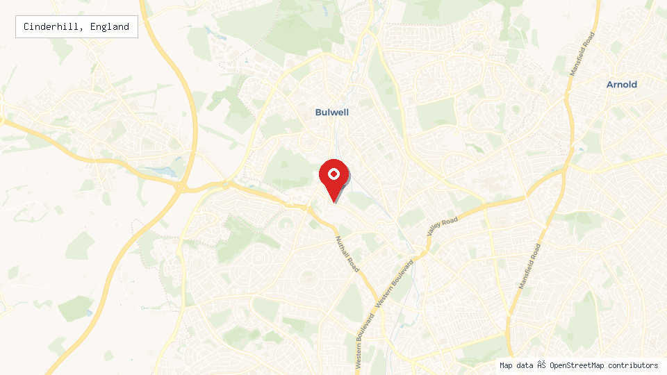 Street map of Cinderhill, England with location pin