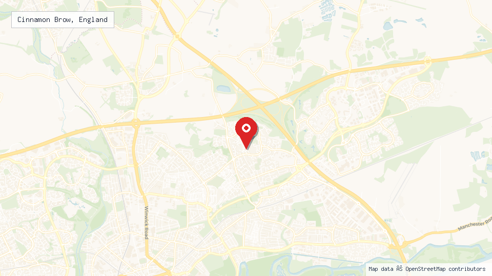 Street map of Cinnamon Brow, England with location pin
