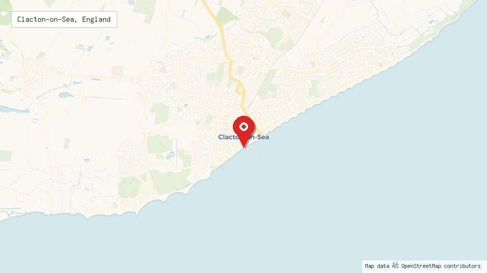 Street map of Clacton-on-Sea, England with location pin