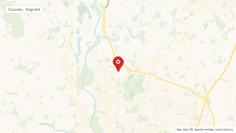 Street map of Claines, England with location pin