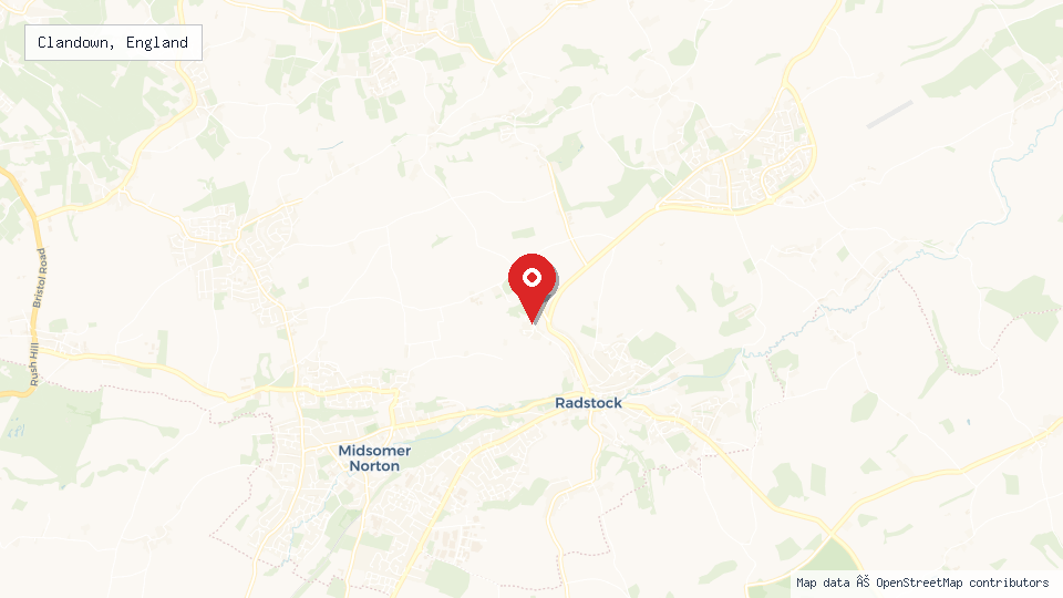 Street map of Clandown, England with location pin