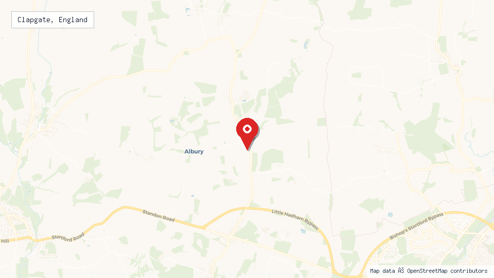 Street map of Clapgate, England with location pin