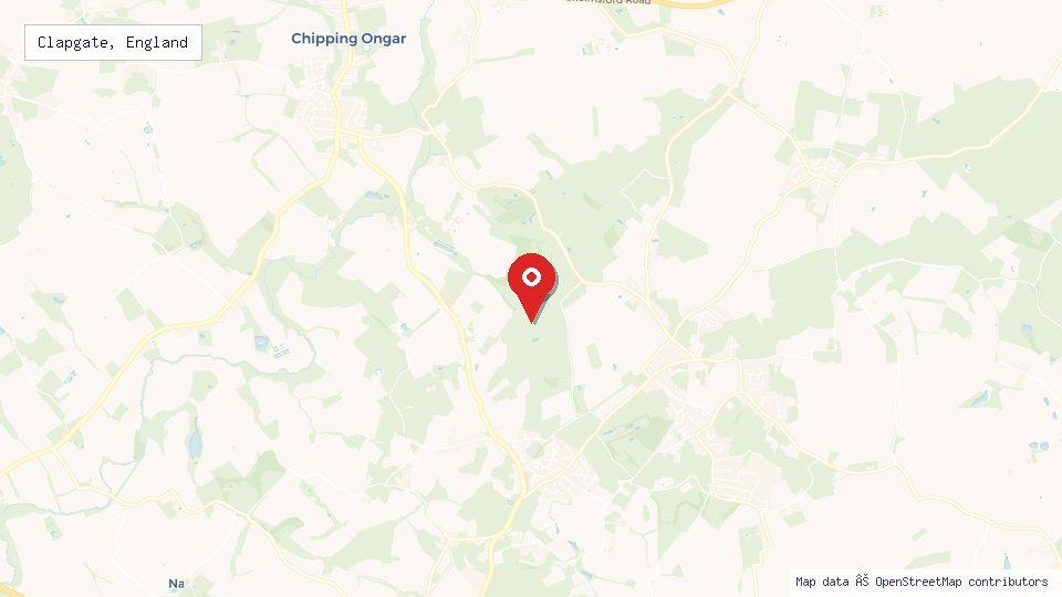 Street map of Clapgate, England with location pin