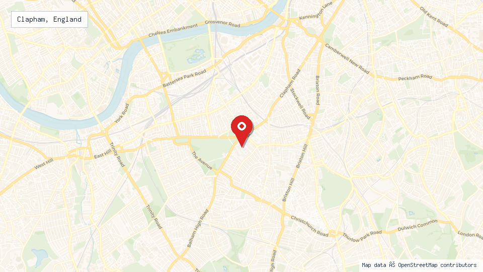 Street map of Clapham, England with location pin