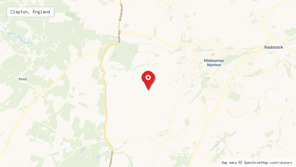 Street map of Clapton, England with location pin