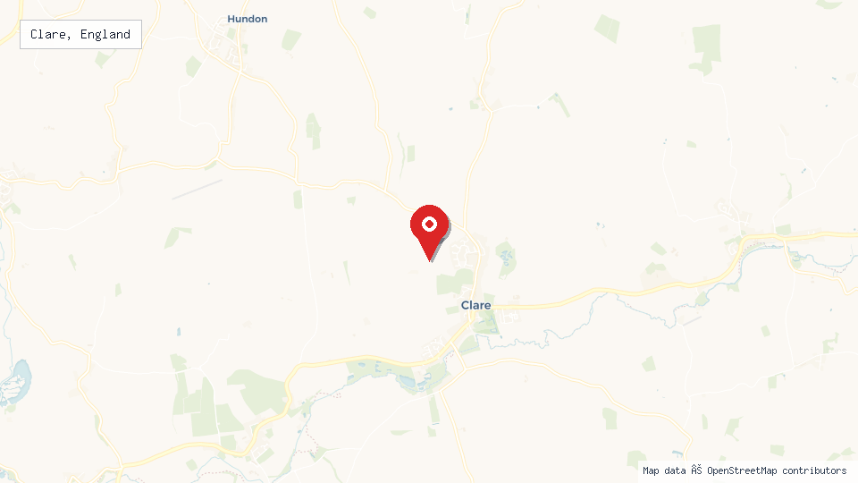 Street map of Clare, England with location pin