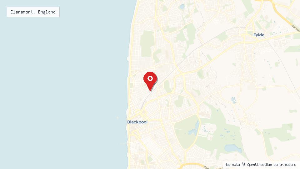 Street map of Claremont, England with location pin